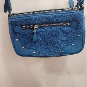 Blue Shearling Crossbody Bag